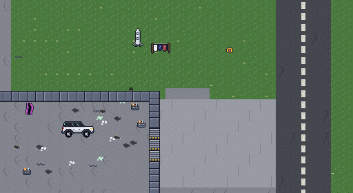 A top-down view of the whole of THE GARAGE, drawn in the game's own pixel art