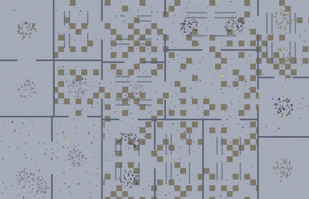 A top-down view of the whole of GOODCO HQ, drawn in the game's own pixel art