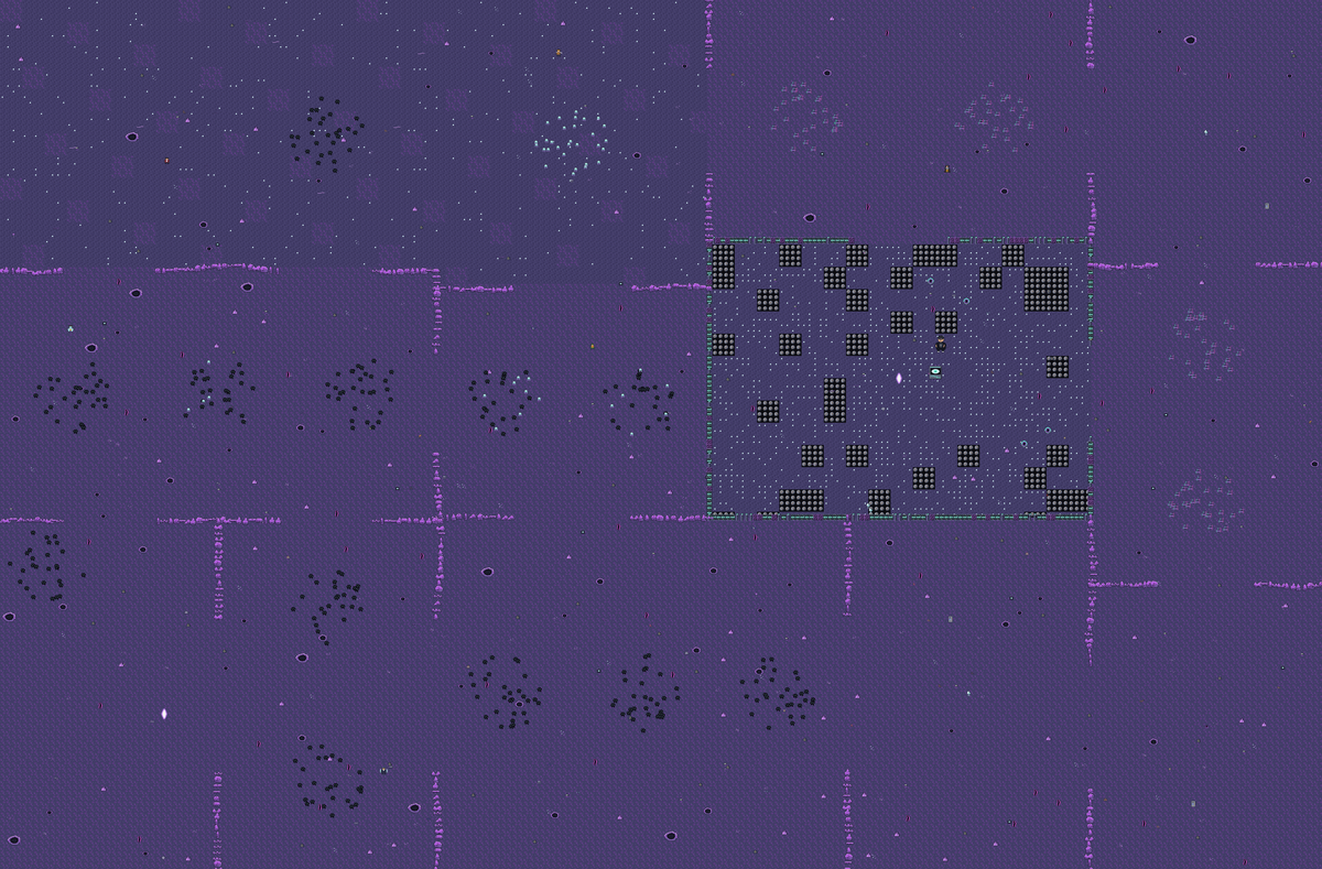 A top-down view of the whole of THE RIFT, drawn in the game's own pixel art