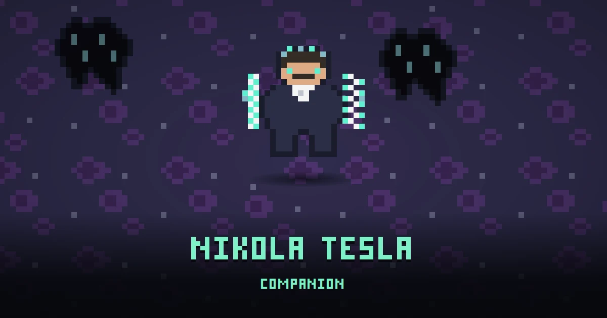 NIKOLA TESLA, a companion in Ada's Trail, standing on THE RIFT
