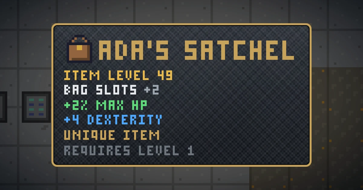 ADA'S SATCHEL, a unique bag in Ada's Trail, shown on the map of GOODCO HQ where it drops