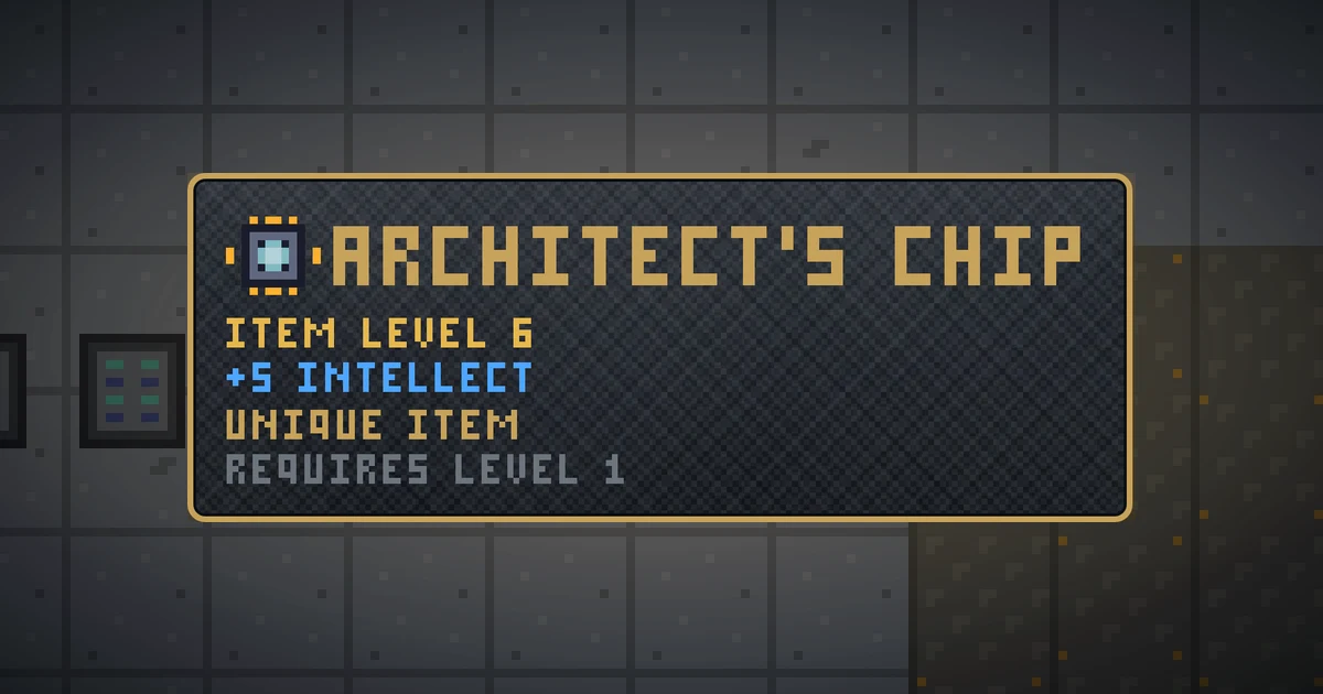ARCHITECT'S CHIP, a unique trinket in Ada's Trail, shown on the map of GOODCO HQ where it drops