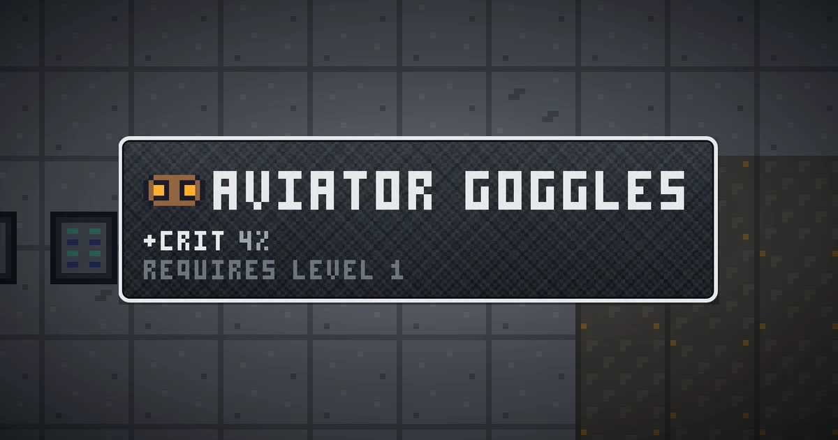 AVIATOR GOGGLES, a base item trinket in Ada's Trail, shown on the map of GOODCO HQ where it drops