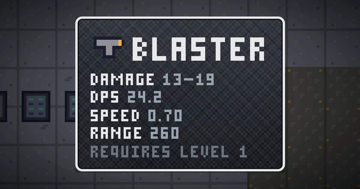 BLASTER, a base item weapon in Ada's Trail, shown on the map of GOODCO HQ where it drops