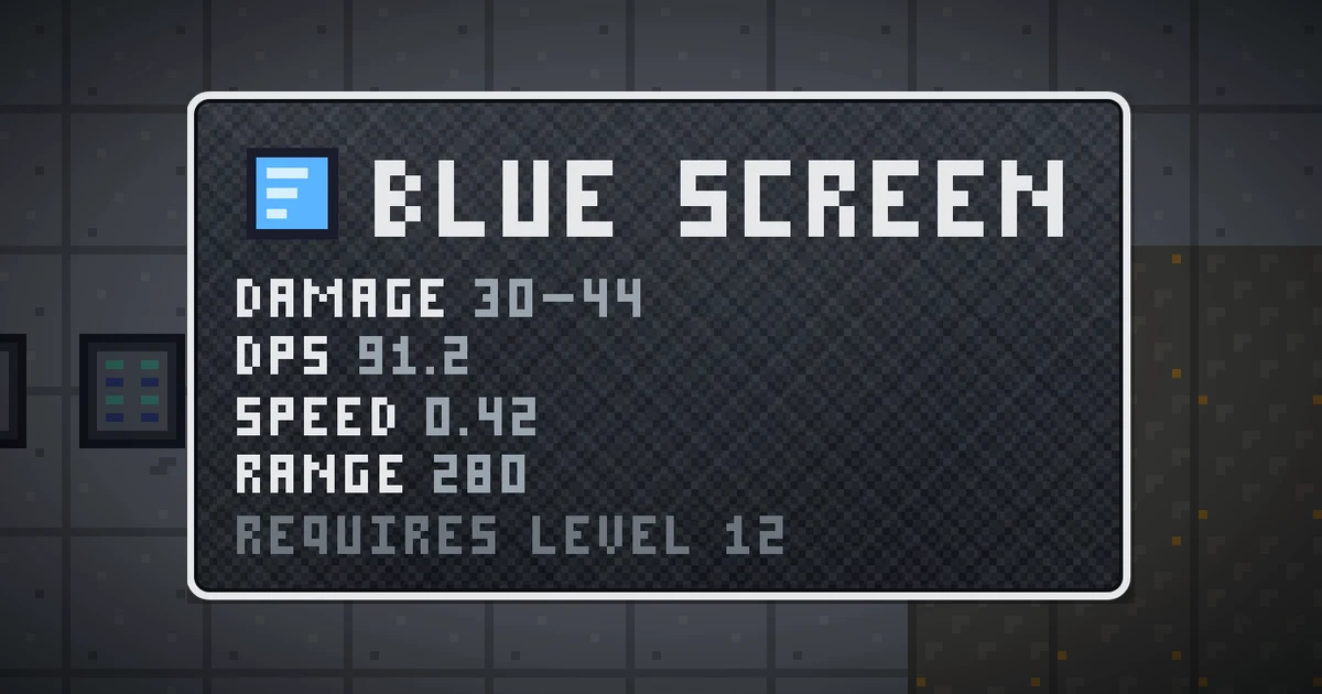 BLUE SCREEN, a base item weapon in Ada's Trail, shown on the map of GOODCO HQ where it drops