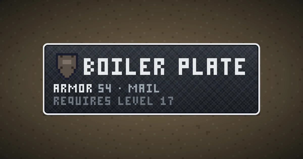 BOILER PLATE, a base item shield in Ada's Trail, shown on the map of BOOT HILL where it drops