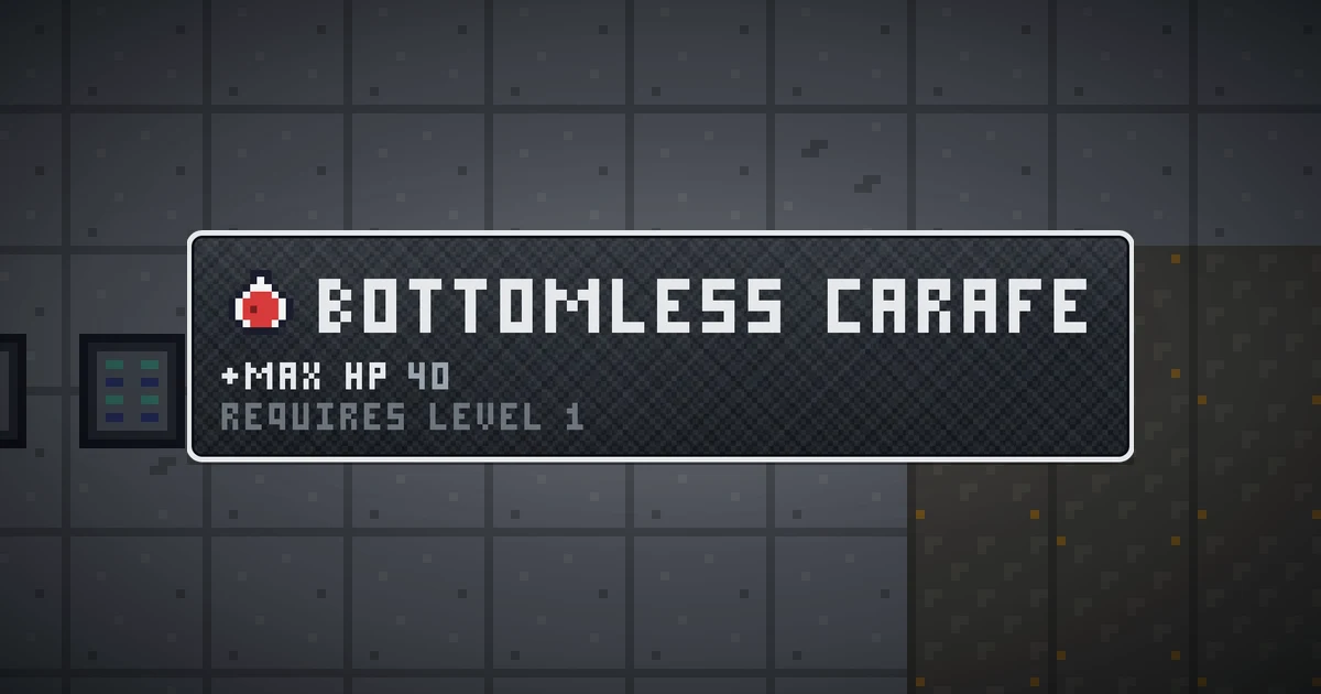 BOTTOMLESS CARAFE, a base item trinket in Ada's Trail, shown on the map of GOODCO HQ where it drops