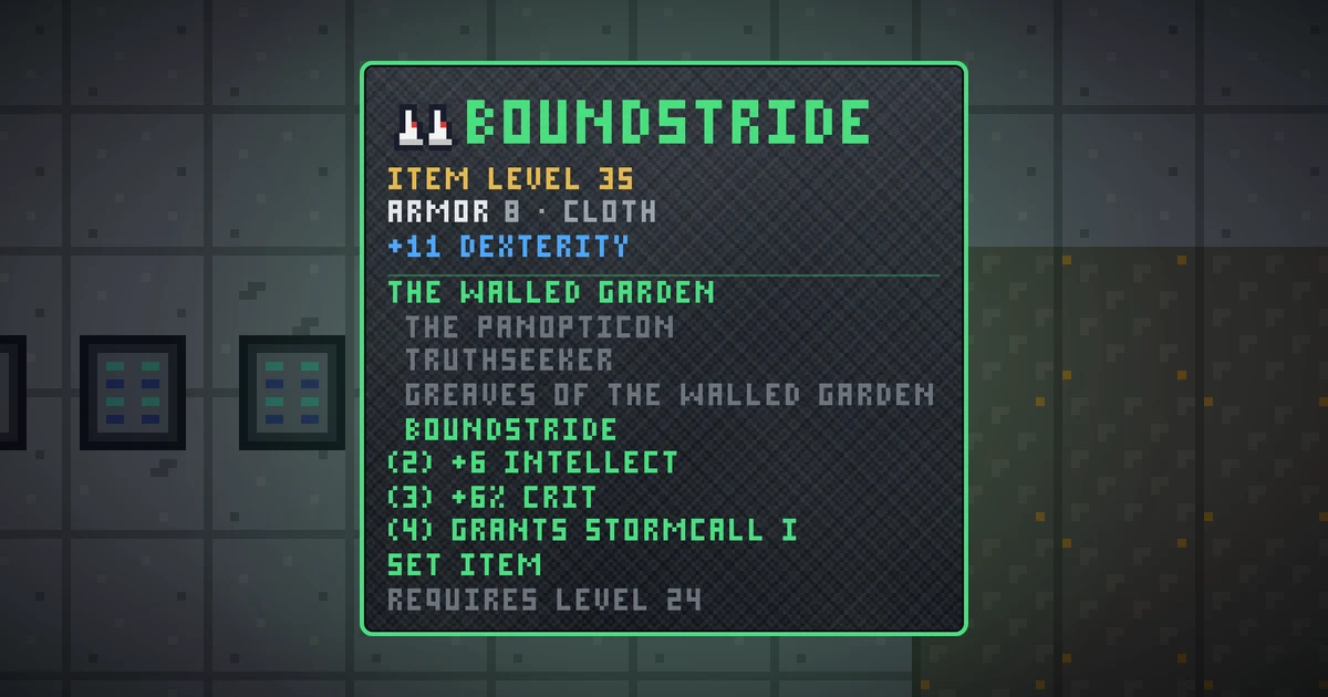 BOUNDSTRIDE, a set feet in Ada's Trail, shown on the map of GOODCO HQ where it drops