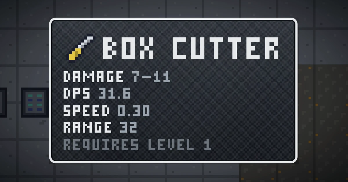 BOX CUTTER, a base item weapon in Ada's Trail, shown on the map of GOODCO HQ where it drops