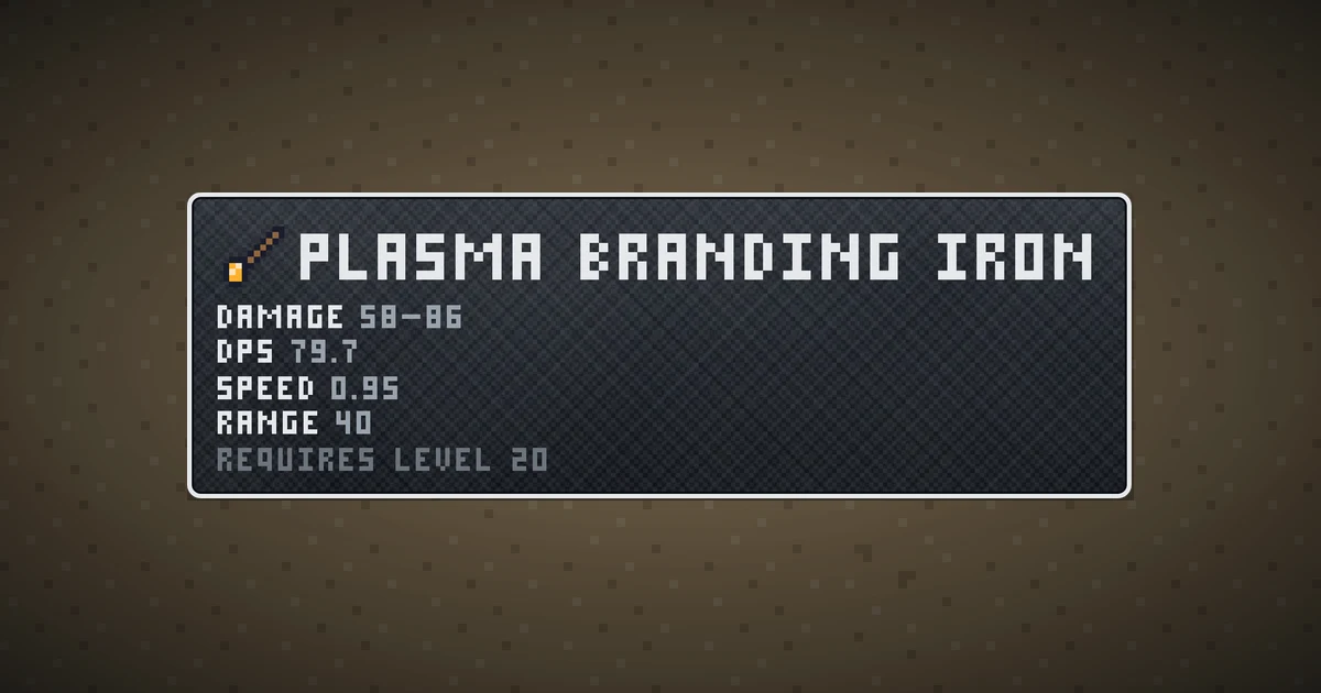 PLASMA BRANDING IRON, a base item weapon in Ada's Trail, shown on the map of BOOT HILL where it drops