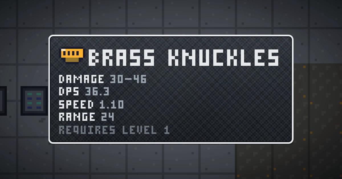 BRASS KNUCKLES, a base item weapon in Ada's Trail, shown on the map of GOODCO HQ where it drops
