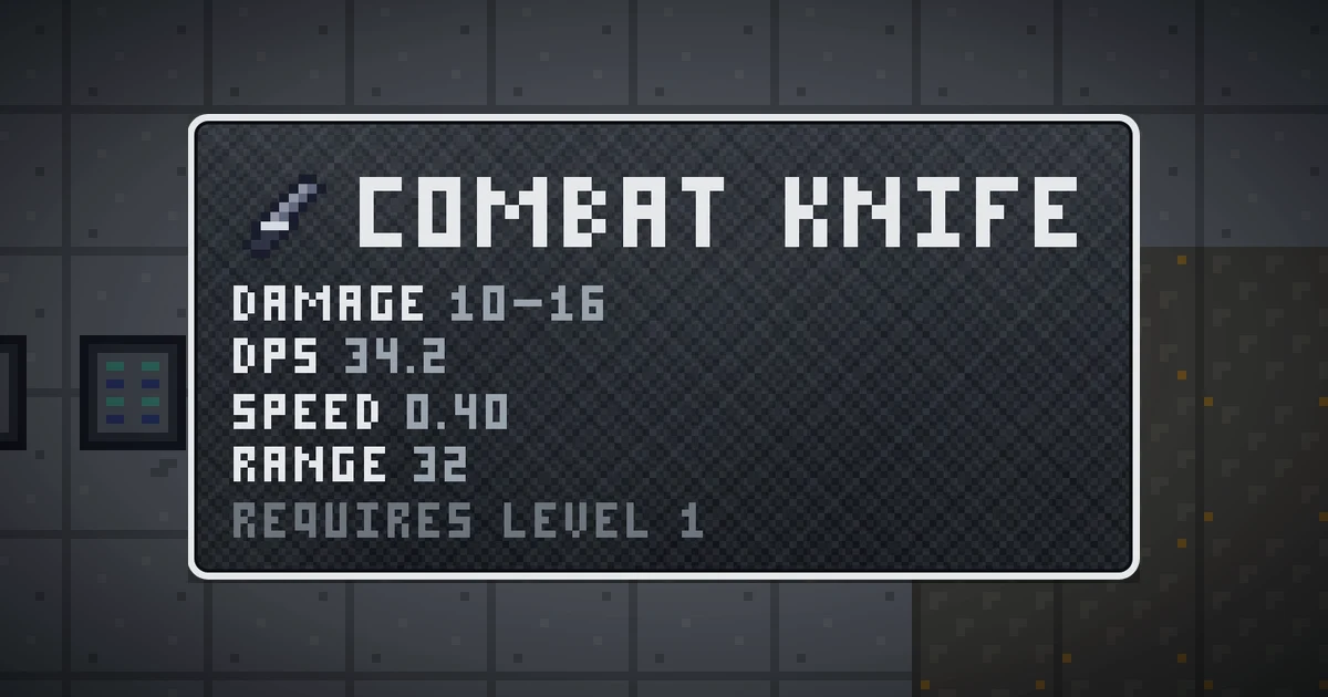 COMBAT KNIFE, a base item weapon in Ada's Trail, shown on the map of GOODCO HQ where it drops