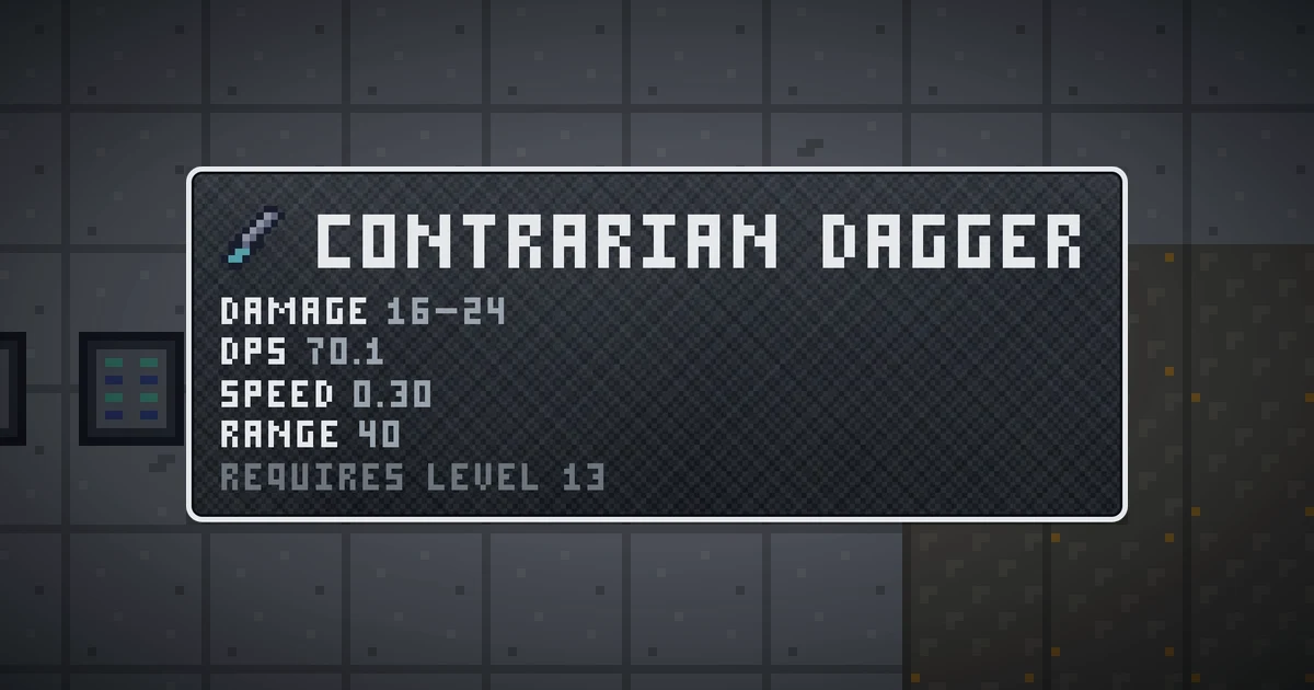 CONTRARIAN DAGGER, a base item weapon in Ada's Trail, shown on the map of GOODCO HQ where it drops