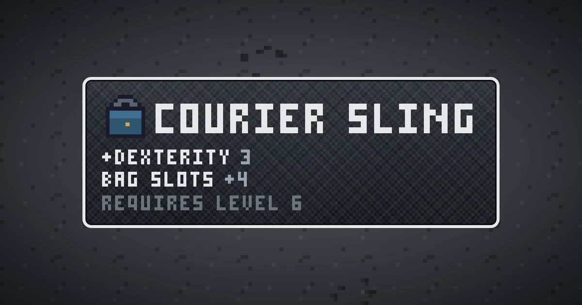 COURIER SLING, a base item bag in Ada's Trail, shown on the map of THE MOON where it drops