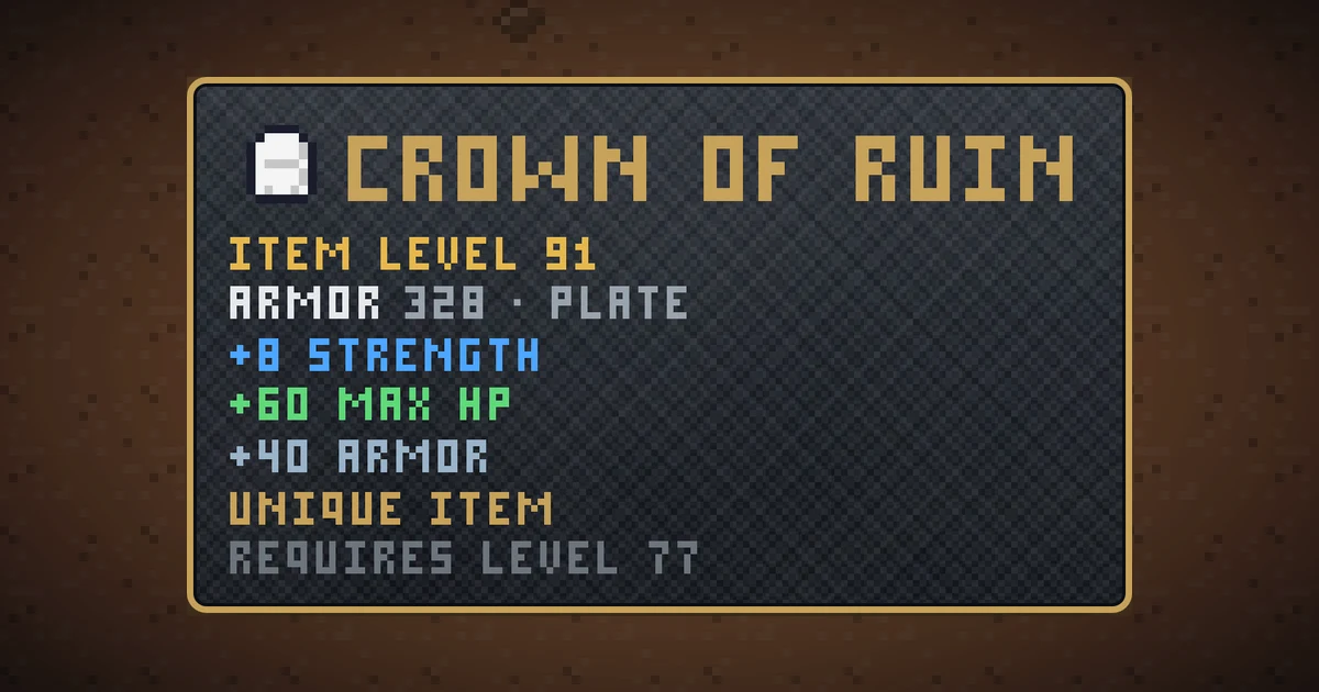 CROWN OF RUIN, a unique head in Ada's Trail, shown on the map of MARS where it drops