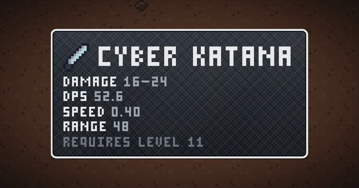 CYBER KATANA, a base item weapon in Ada's Trail, shown on the map of MARS where it drops