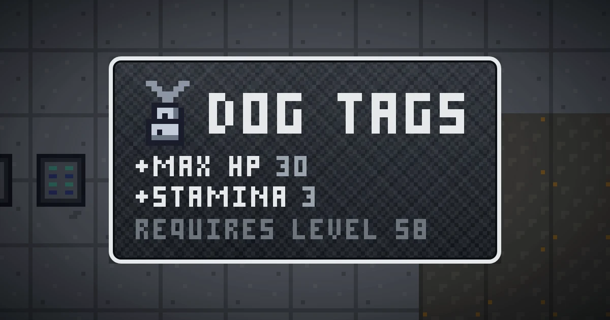DOG TAGS, a base item amulet in Ada's Trail, shown on the map of GOODCO HQ where it drops