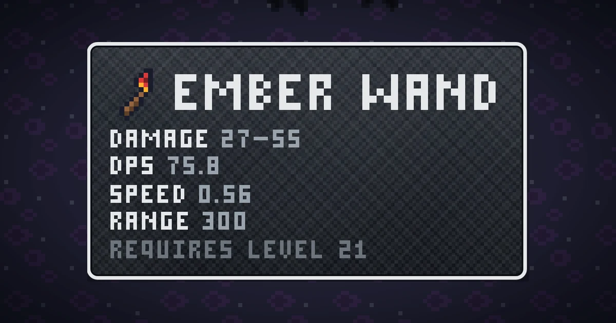 EMBER WAND, a base item weapon in Ada's Trail, shown on the map of THE RIFT where it drops