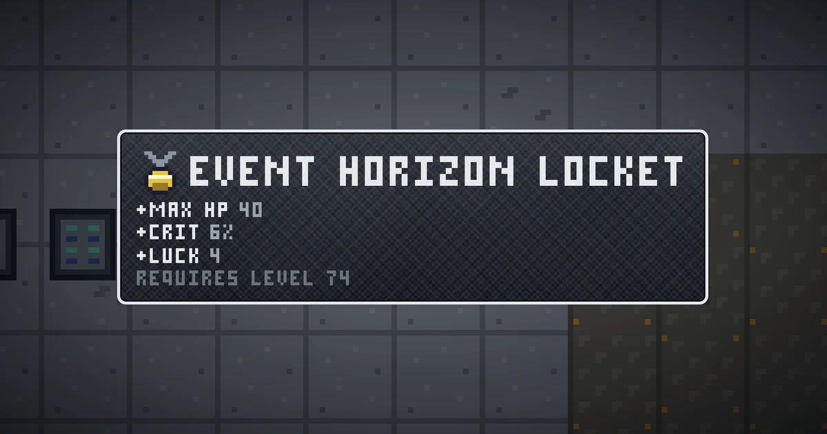 EVENT HORIZON LOCKET, a base item amulet in Ada's Trail, shown on the map of GOODCO HQ where it drops
