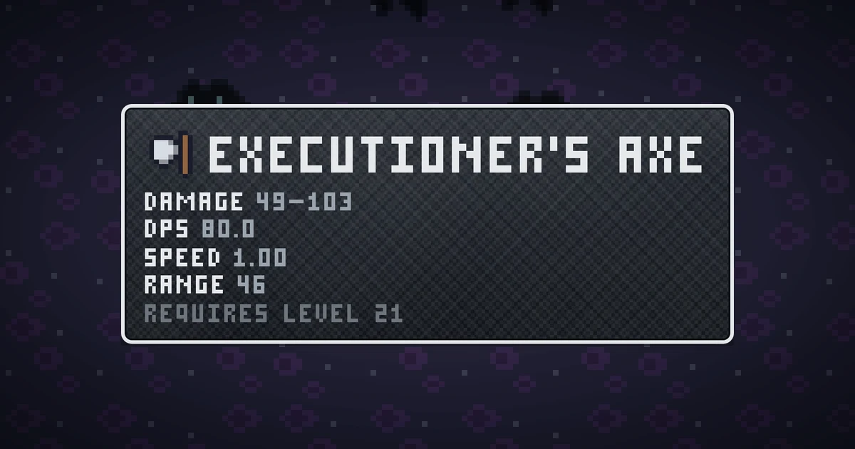EXECUTIONER'S AXE, a base item weapon in Ada's Trail, shown on the map of THE RIFT where it drops