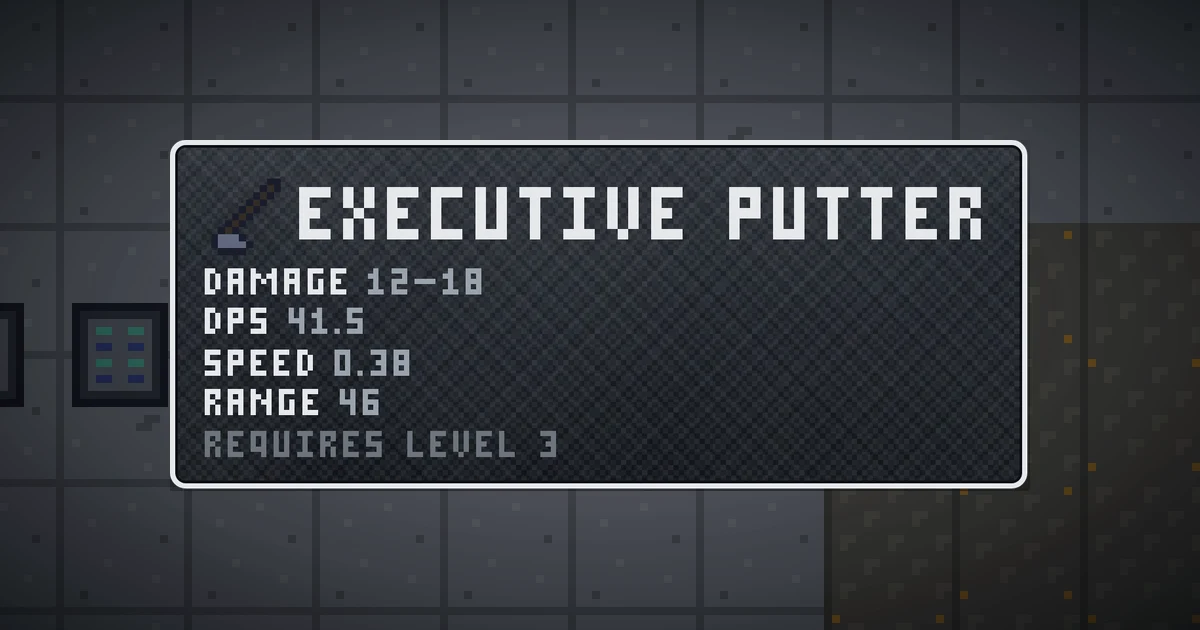 EXECUTIVE PUTTER, a base item weapon in Ada's Trail, shown on the map of GOODCO HQ where it drops