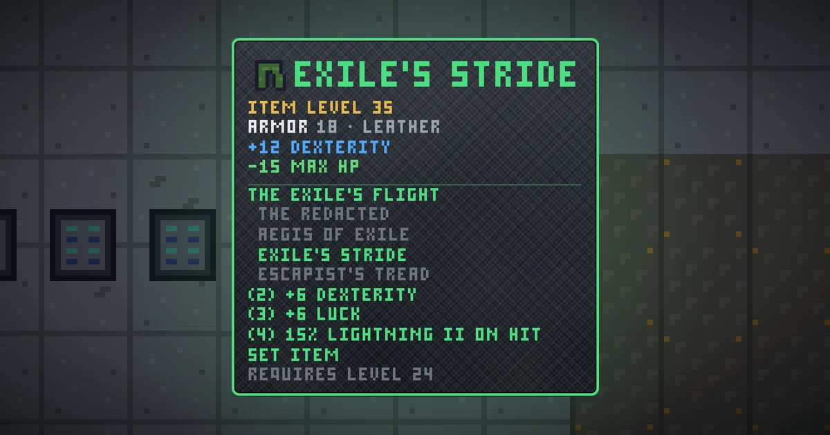 EXILE'S STRIDE, a set legs in Ada's Trail, shown on the map of GOODCO HQ where it drops