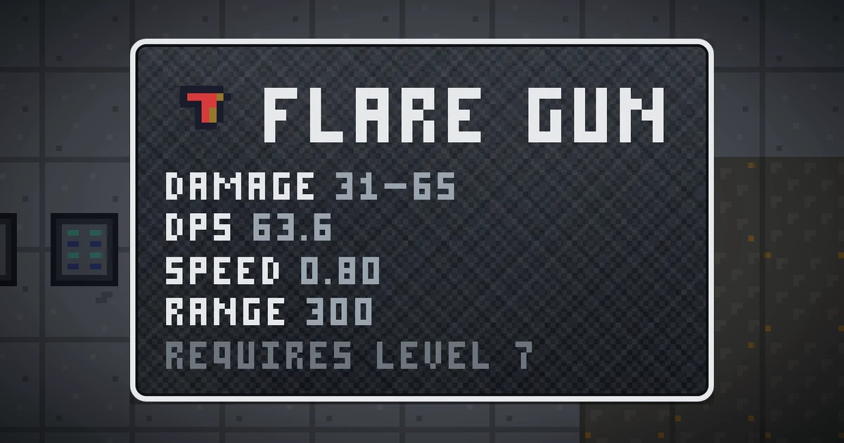 FLARE GUN, a base item weapon in Ada's Trail, shown on the map of GOODCO HQ where it drops
