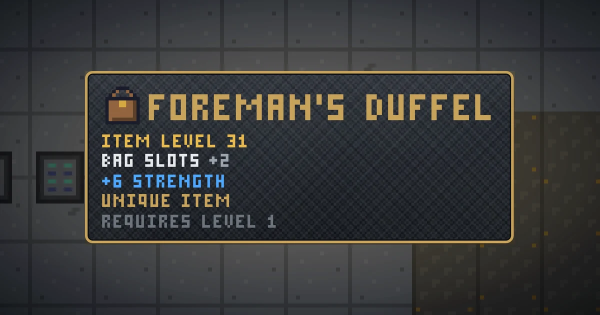 FOREMAN'S DUFFEL, a unique bag in Ada's Trail, shown on the map of GOODCO HQ where it drops
