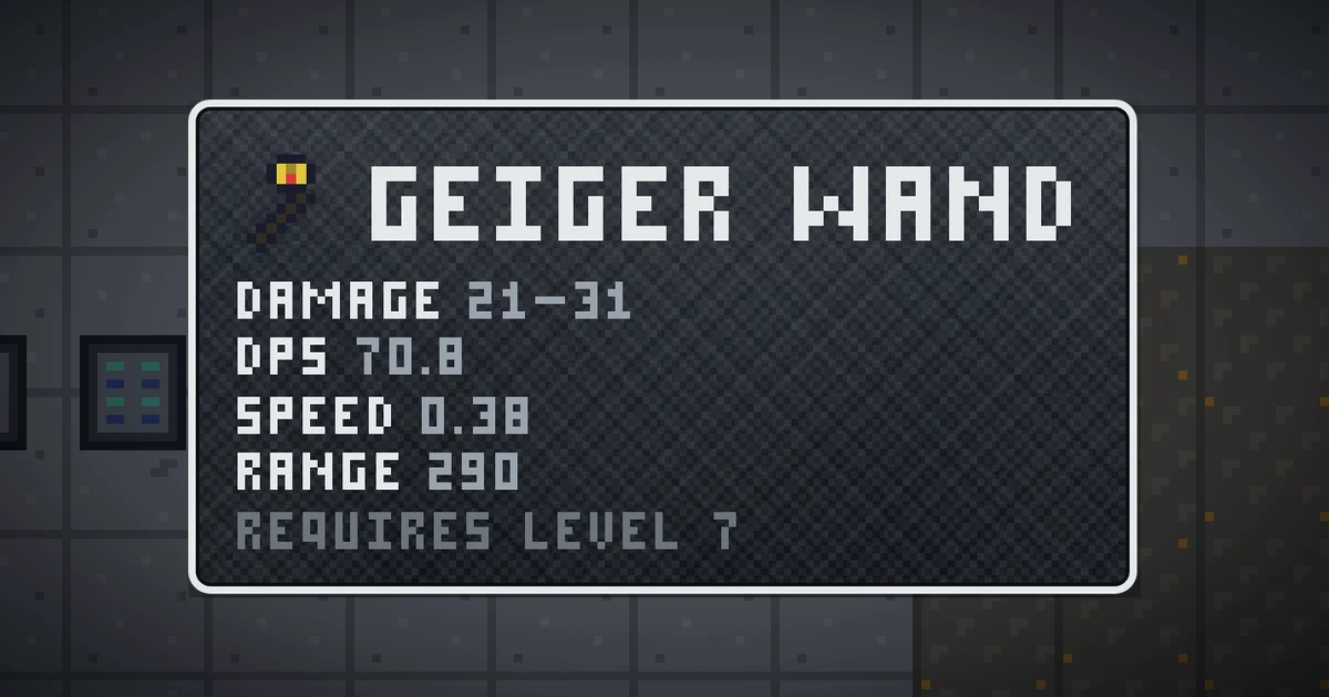 GEIGER WAND, a base item weapon in Ada's Trail, shown on the map of GOODCO HQ where it drops