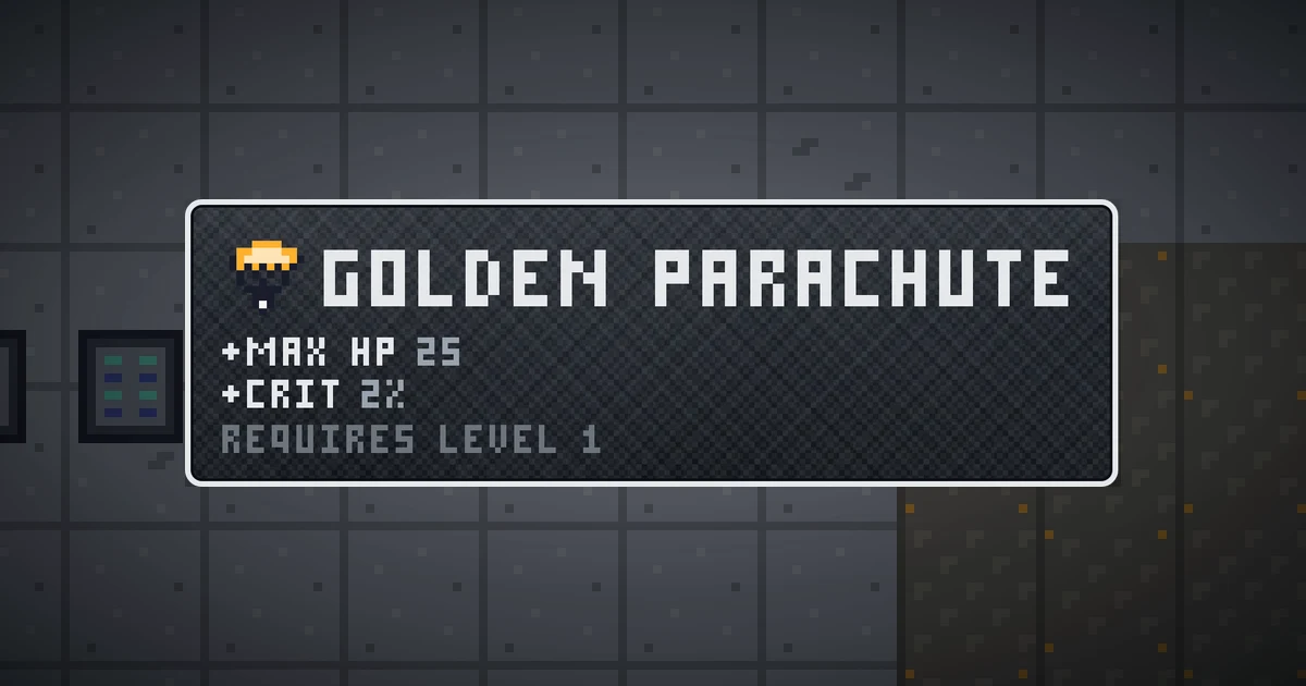 GOLDEN PARACHUTE, a base item trinket in Ada's Trail, shown on the map of GOODCO HQ where it drops