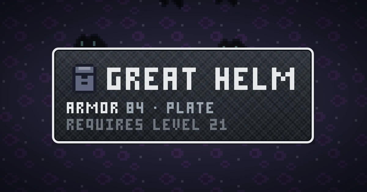 GREAT HELM, a base item head in Ada's Trail, shown on the map of THE RIFT where it drops