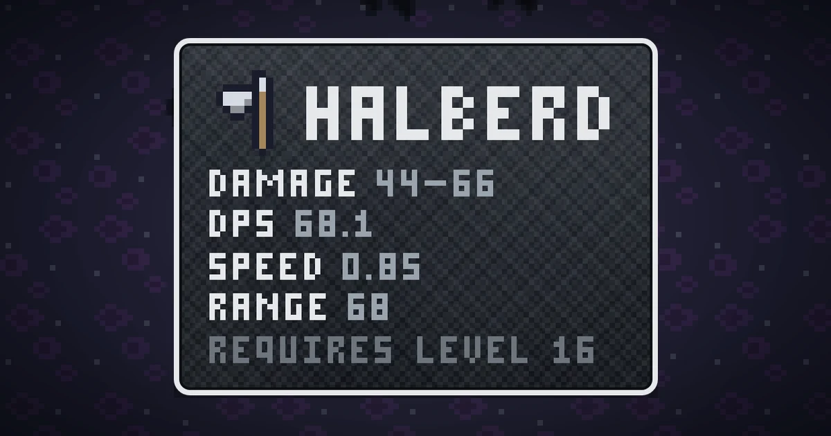 HALBERD, a base item weapon in Ada's Trail, shown on the map of THE RIFT where it drops