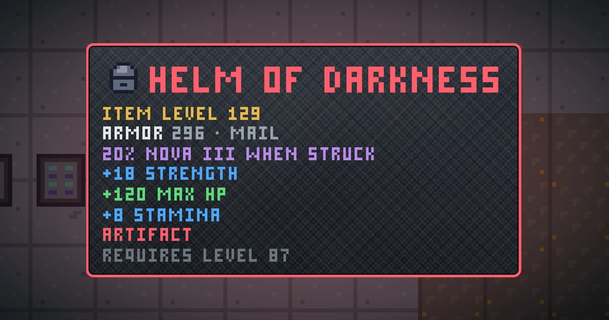 HELM OF DARKNESS, a artifact head in Ada's Trail, shown on the map of GOODCO HQ where it drops