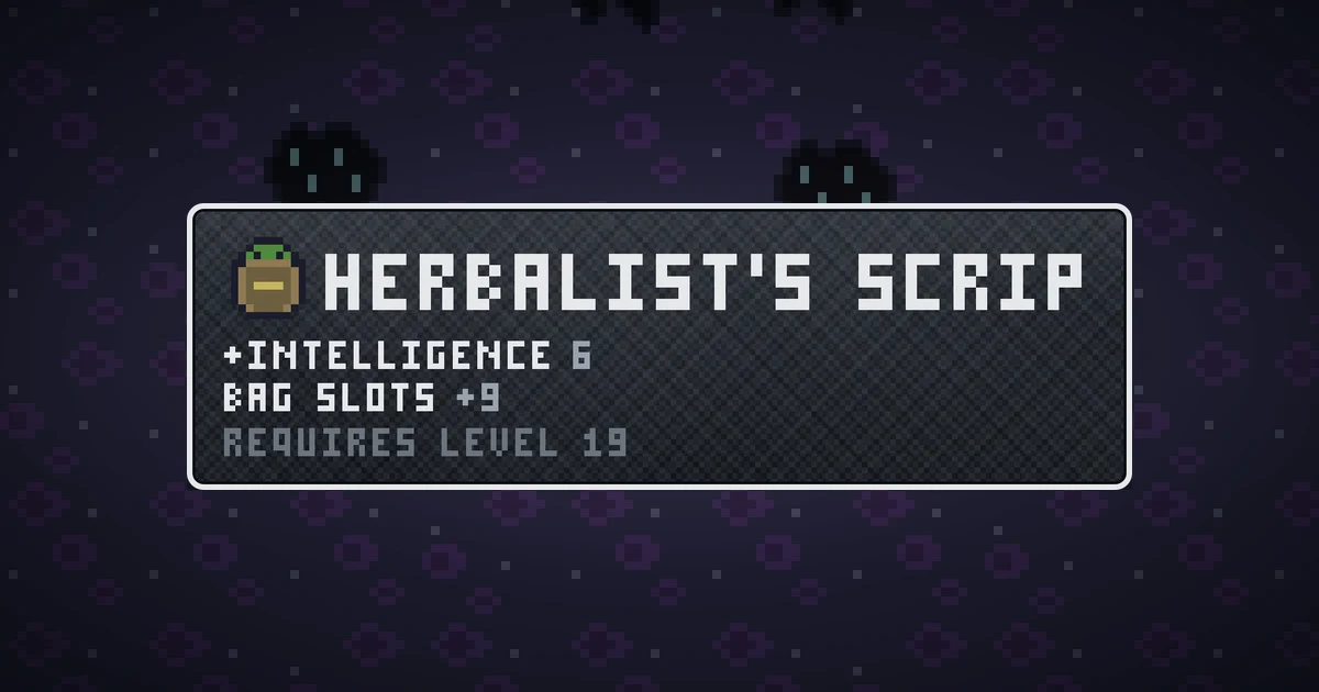 HERBALIST'S SCRIP, a base item bag in Ada's Trail, shown on the map of THE RIFT where it drops