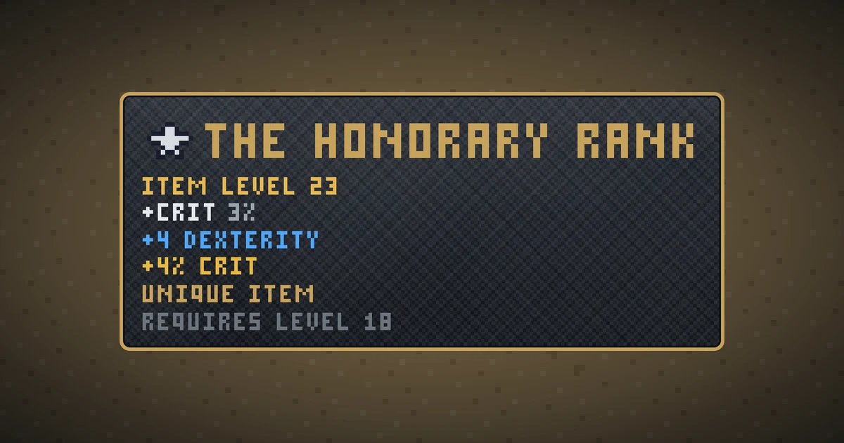 THE HONORARY RANK, a unique trinket in Ada's Trail, shown on the map of BOOT HILL where it drops