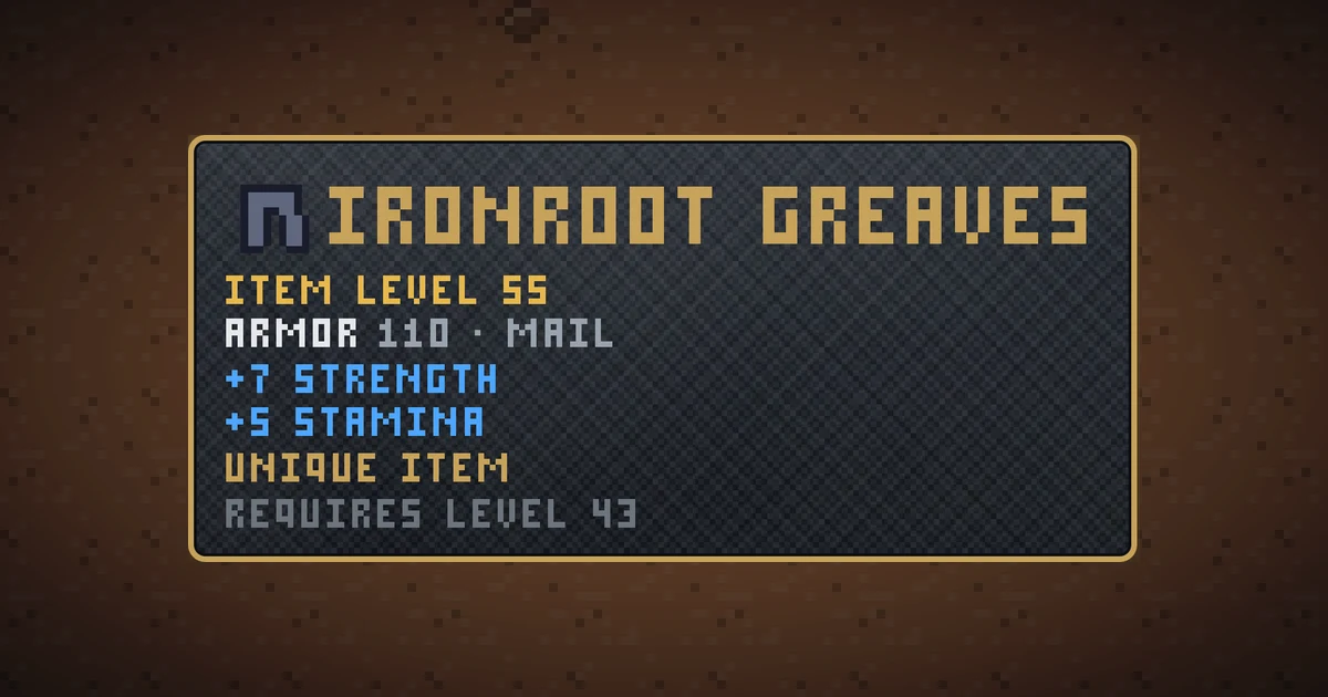 IRONROOT GREAVES, a unique legs in Ada's Trail, shown on the map of MARS where it drops
