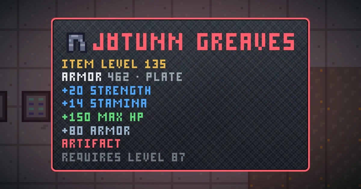 JÖTUNN GREAVES, a artifact legs in Ada's Trail, shown on the map of GOODCO HQ where it drops