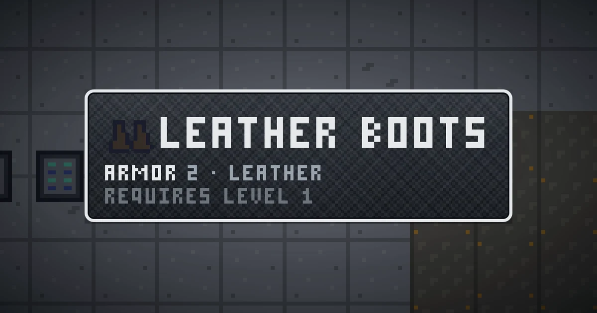 LEATHER BOOTS, a base item feet in Ada's Trail, shown on the map of GOODCO HQ where it drops
