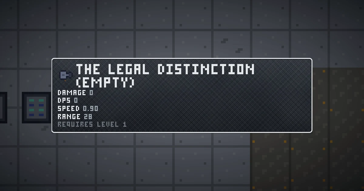THE LEGAL DISTINCTION (EMPTY), a base item weapon in Ada's Trail, shown on the map of GOODCO HQ where it drops