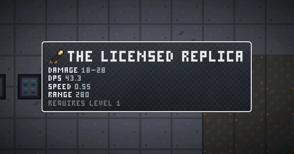 THE LICENSED REPLICA, a base item weapon in Ada's Trail, shown on the map of GOODCO HQ where it drops