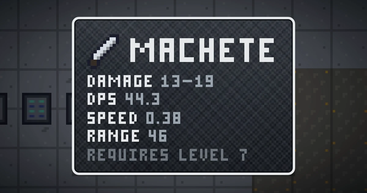 MACHETE, a base item weapon in Ada's Trail, shown on the map of GOODCO HQ where it drops