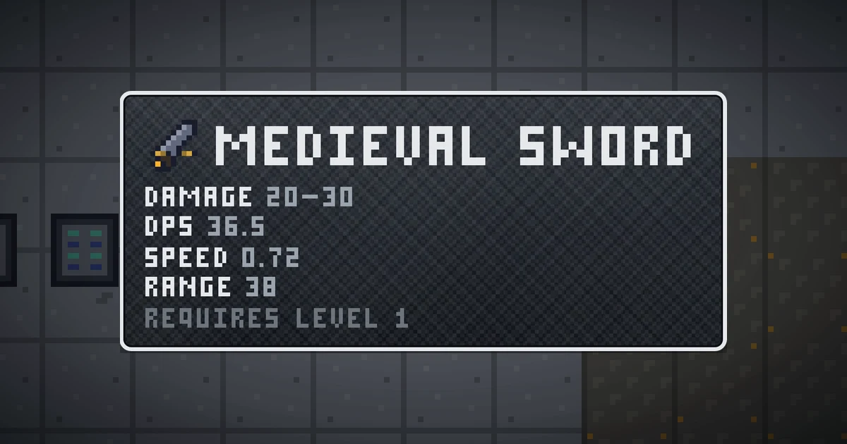 MEDIEVAL SWORD, a base item weapon in Ada's Trail, shown on the map of GOODCO HQ where it drops