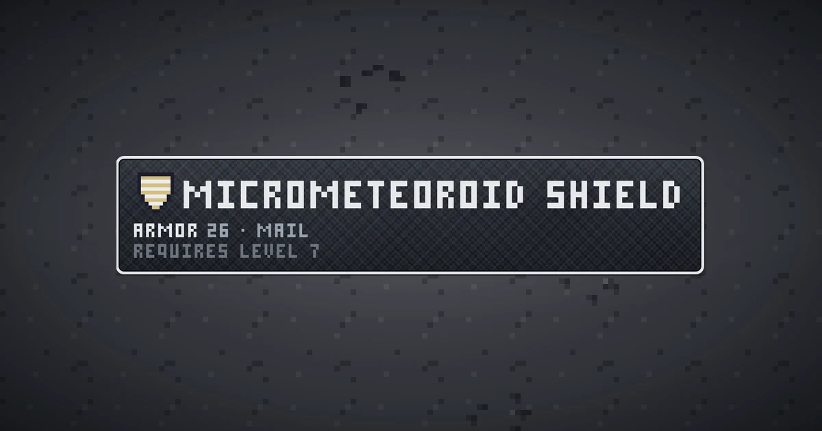 MICROMETEOROID SHIELD, a base item shield in Ada's Trail, shown on the map of THE MOON where it drops
