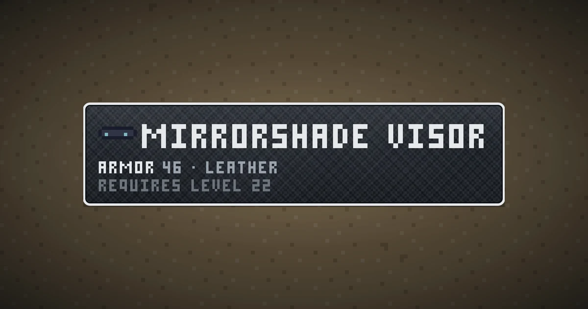 MIRRORSHADE VISOR, a base item head in Ada's Trail, shown on the map of BOOT HILL where it drops