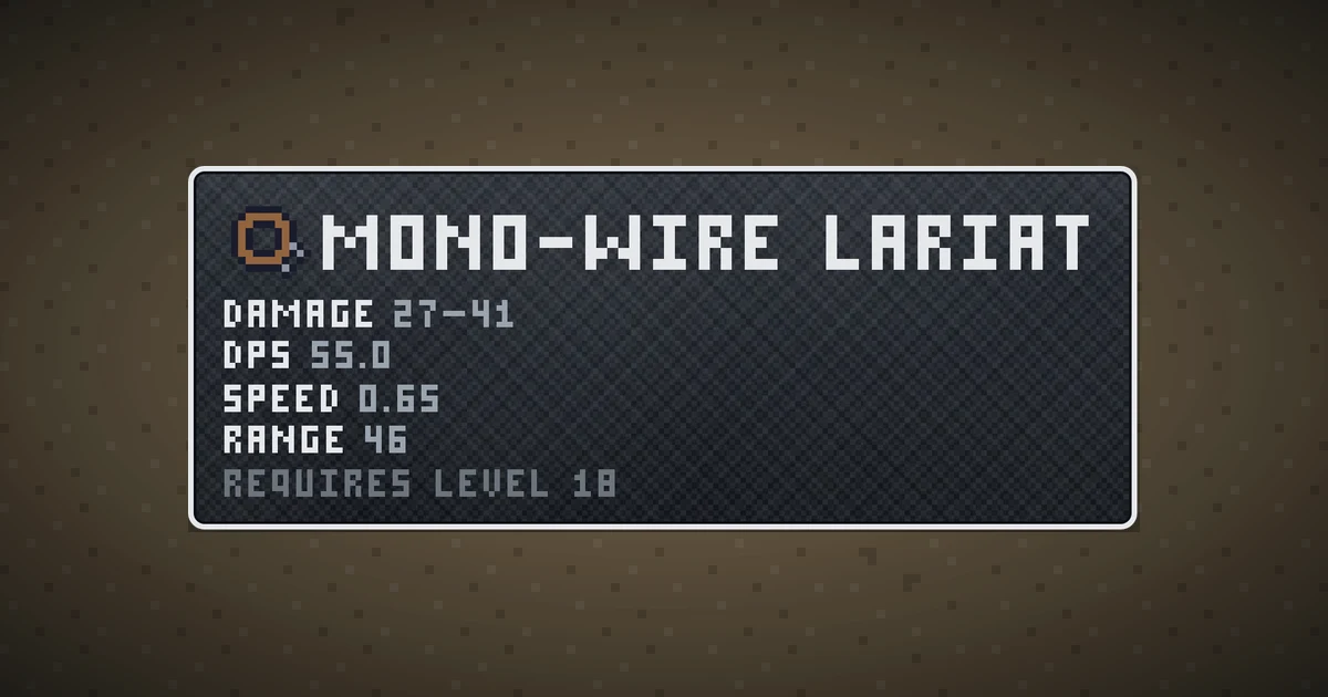 MONO-WIRE LARIAT, a base item weapon in Ada's Trail, shown on the map of BOOT HILL where it drops