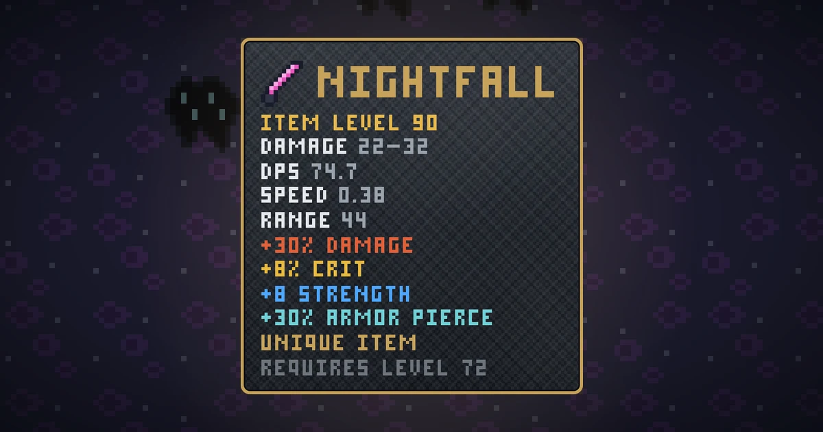NIGHTFALL, a unique weapon in Ada's Trail, shown on the map of THE RIFT where it drops