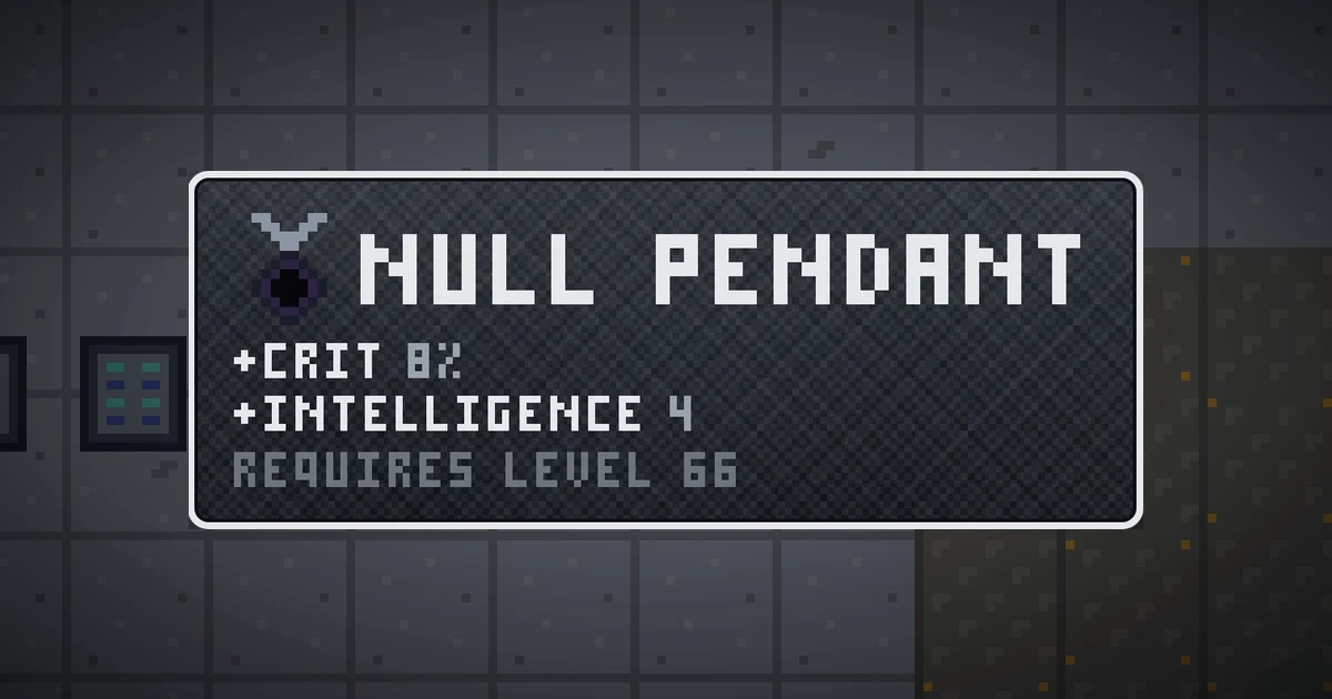 NULL PENDANT, a base item amulet in Ada's Trail, shown on the map of GOODCO HQ where it drops