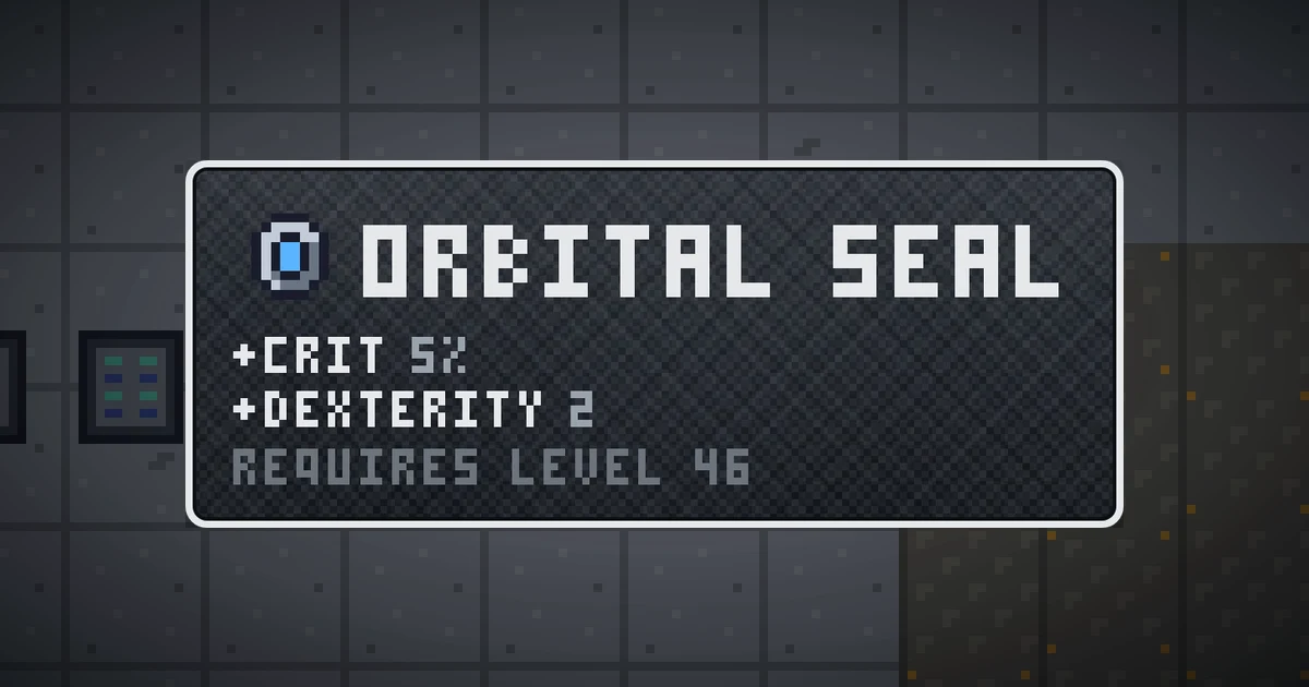 ORBITAL SEAL, a base item ring in Ada's Trail, shown on the map of GOODCO HQ where it drops