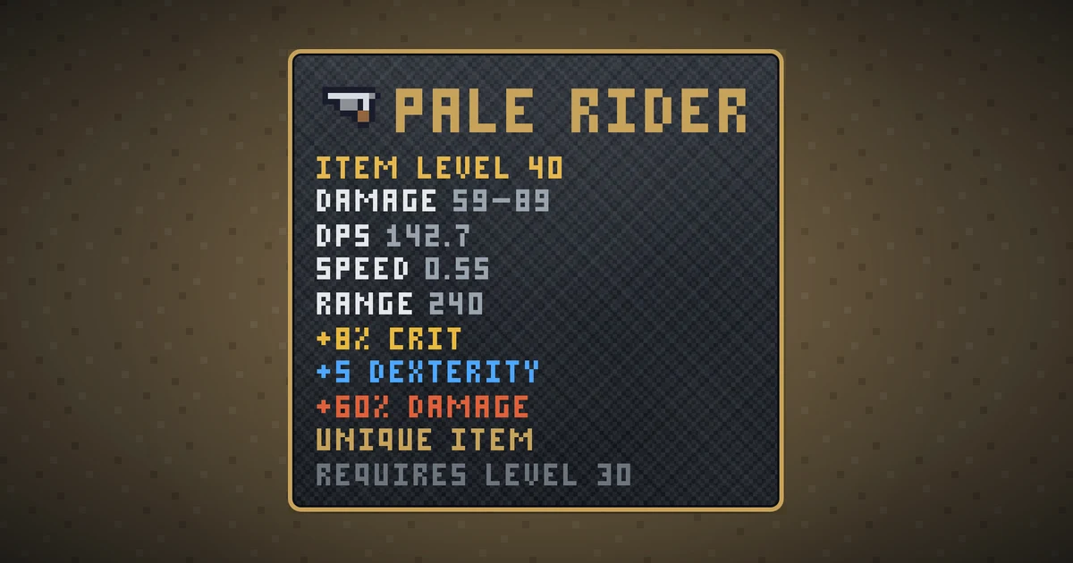 PALE RIDER, a unique weapon in Ada's Trail, shown on the map of BOOT HILL where it drops