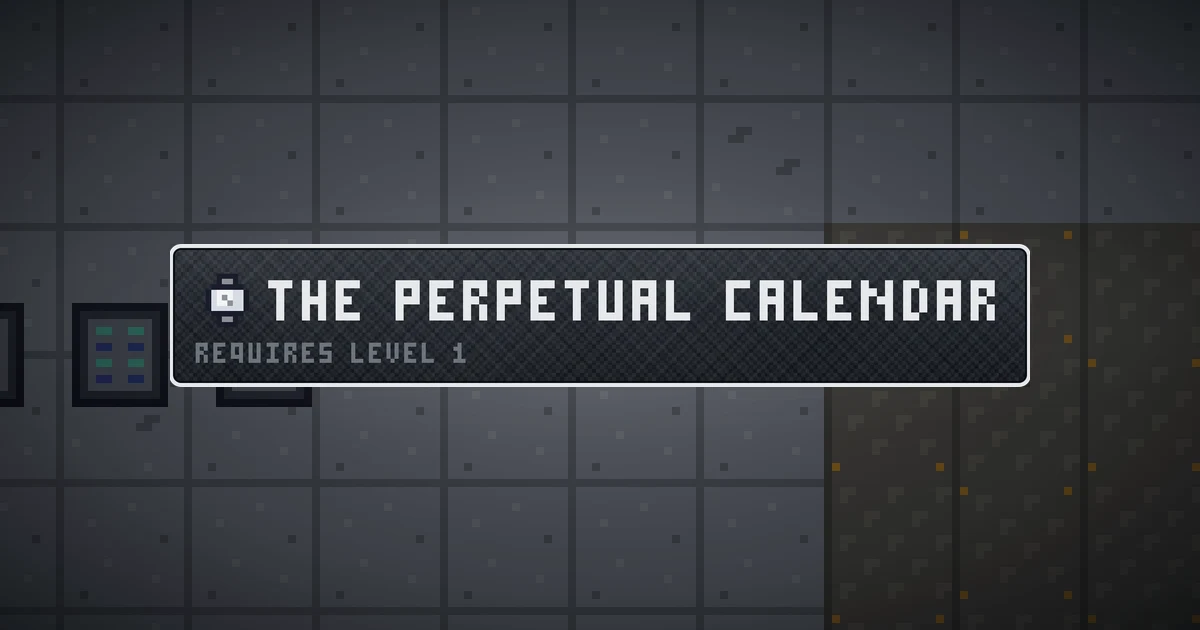 THE PERPETUAL CALENDAR, a base item trinket in Ada's Trail, shown on the map of GOODCO HQ where it drops